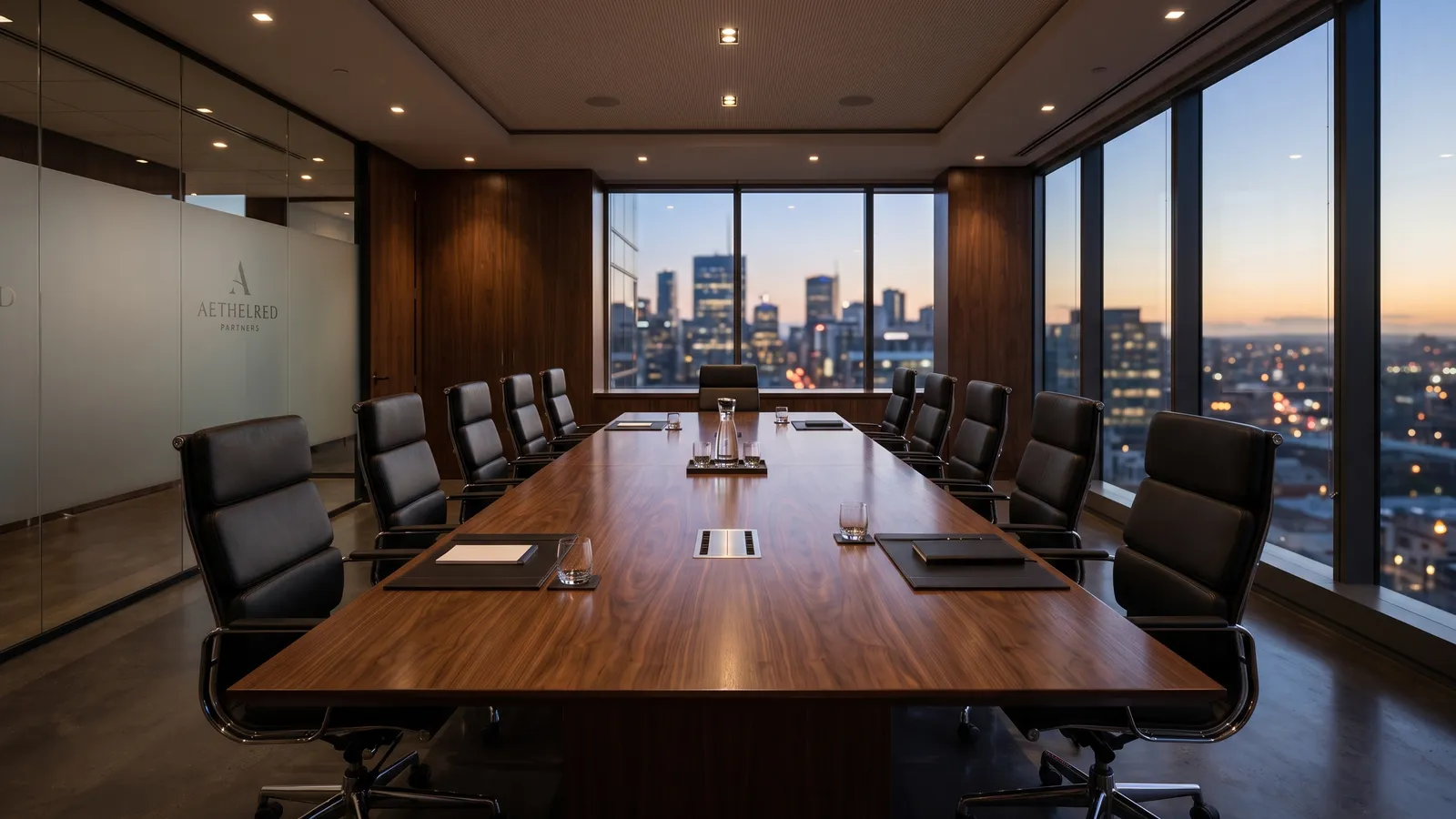 Modern corporate office with a boardroom table